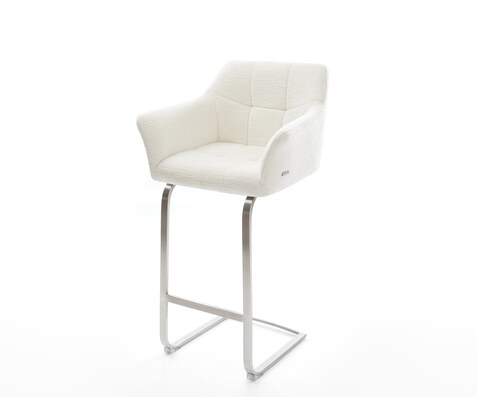 Chaise-de-bar Yulo-Flex Bouclé doux Beige Pied cantilever acier inoxydable Argent