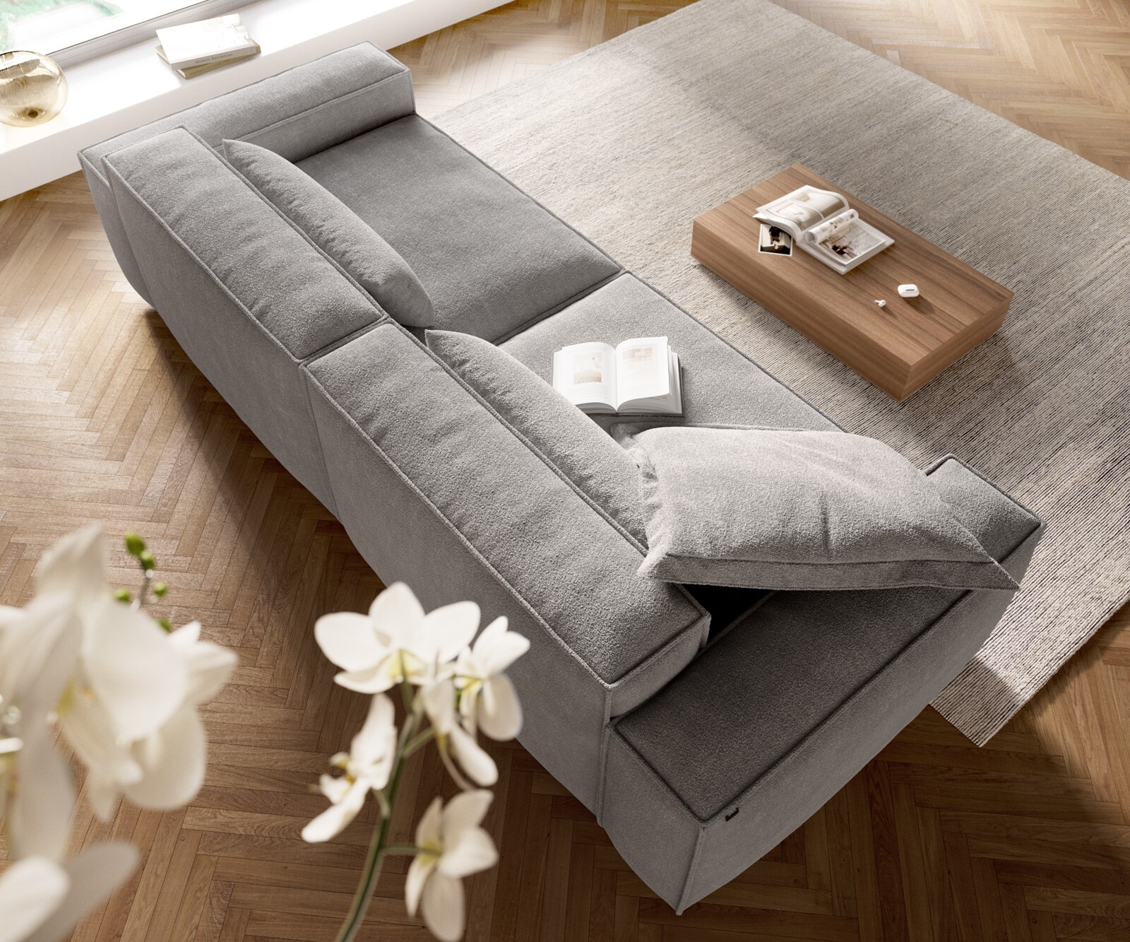 Grand canapé Freestyle Cozy 280x110 cm Tissu texturé gris doux 3