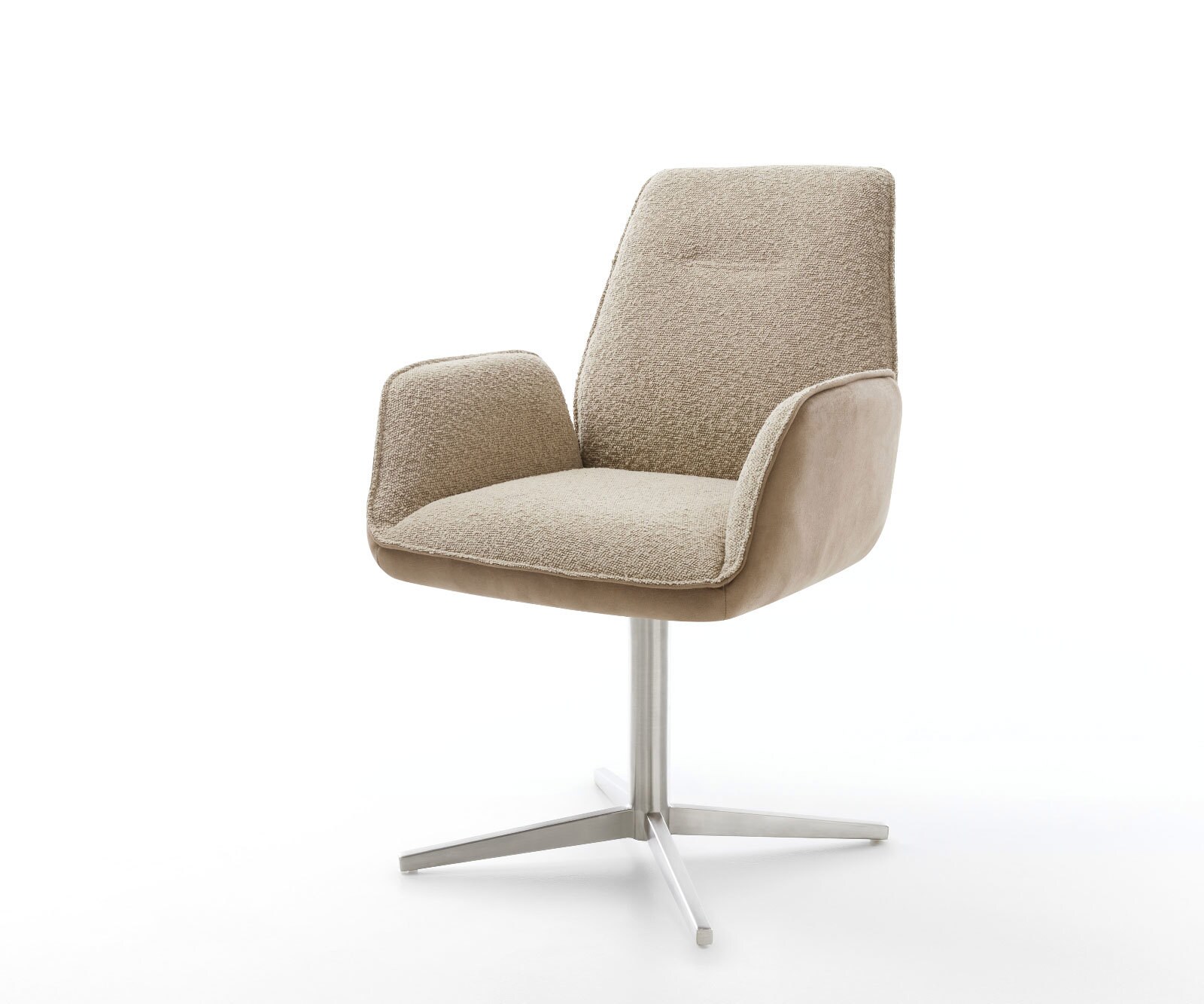 Chaise-pivotante Zoa-Flex tissu mixte couleur boue pied de chaise 4 branches acier inoxydable brossé pivotement sur 360° ressorts ensachés