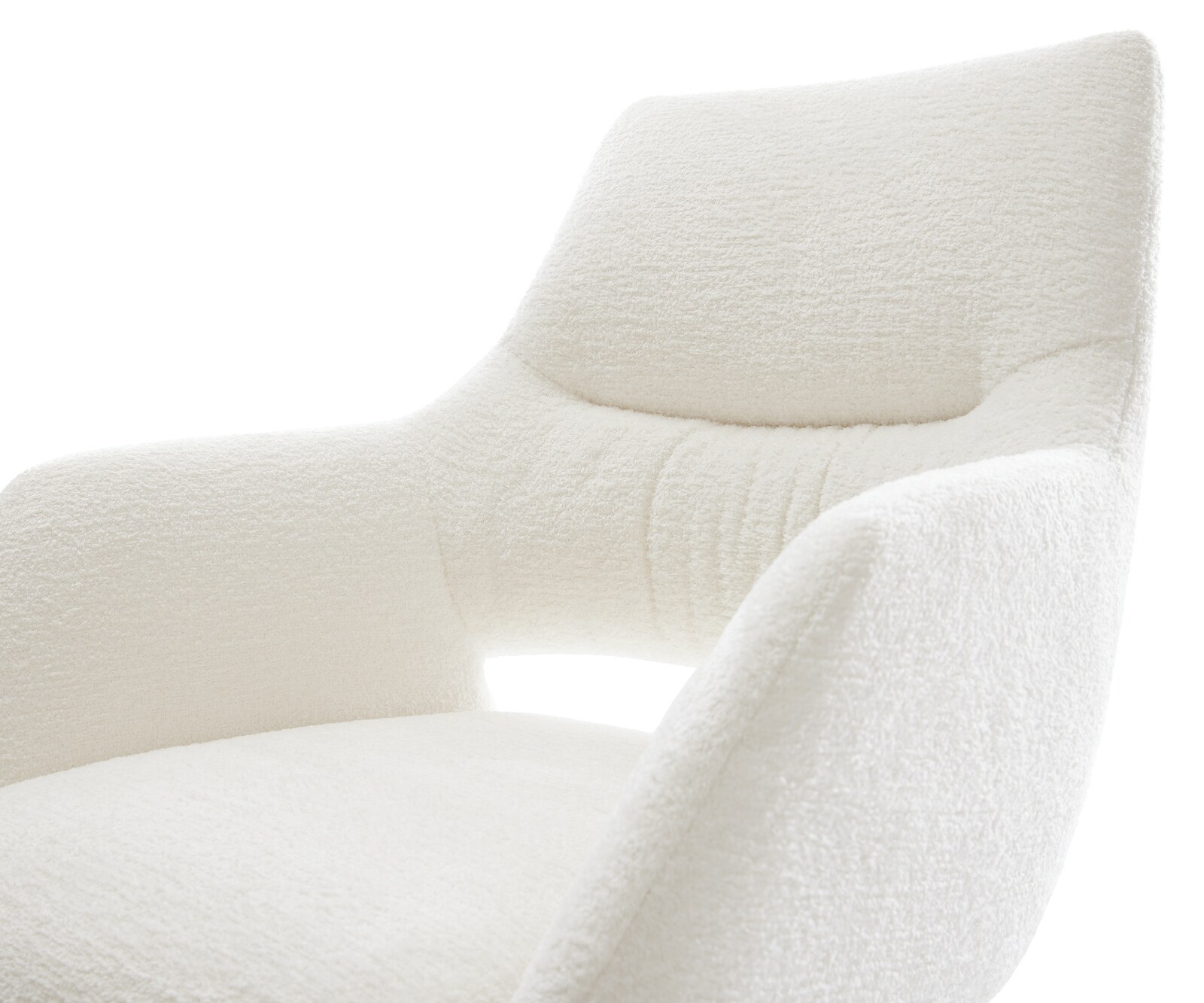 Chaise-de-salle-à-manger Yago-Flex avec accoudoirs bouclé doux beige pied trapèze acier inoxydable resorts ensachés 3