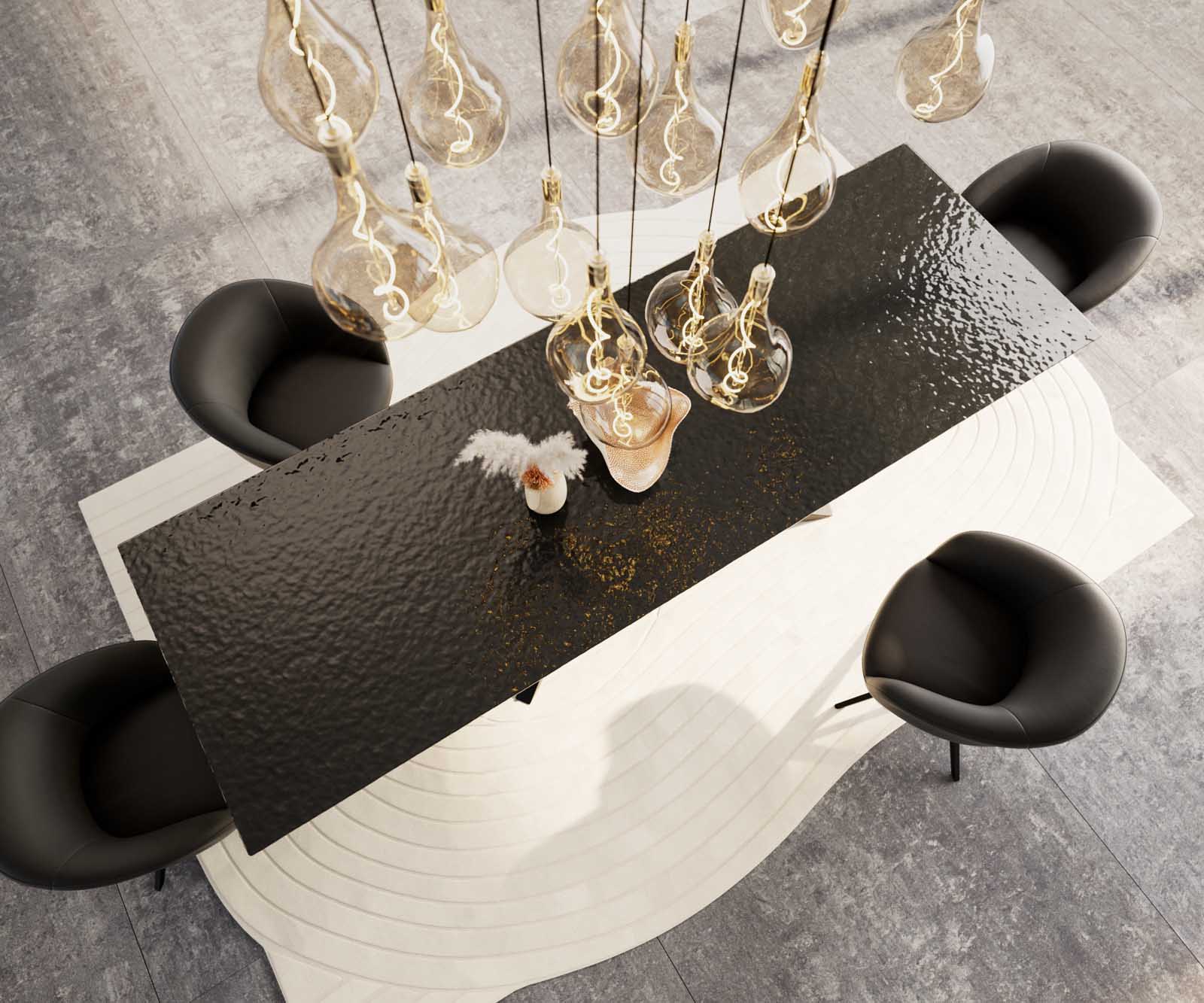 Esstisch Edge 300x100 Reliefglas Rauchschwarz 3D-Design Kreuzgestell Rechteck Schwarz 4 Esstisch Edge 300x100 Reliefglas Rauchschwarz 3D-Design Kreuzgestell Rechteck Schwarz 4