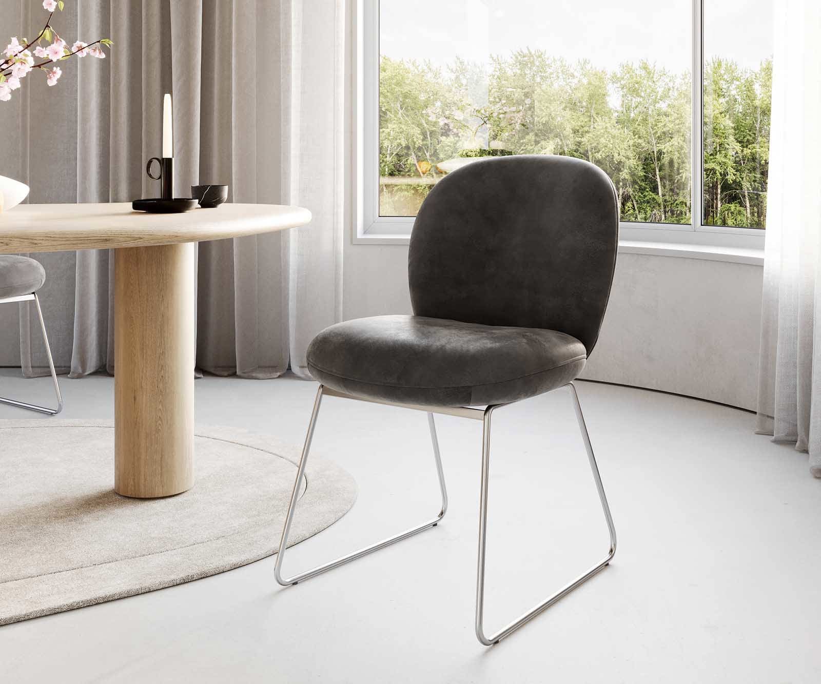 Esszimmerstuhl Nube-Flex Mikrofaser Anthrazit Vintage Kufengestell Edelstahl Taschenfederkern Esszimmerstuhl Nube-Flex Mikrofaser Anthrazit Vintage Kufengestell Edelstahl Taschenfederkern