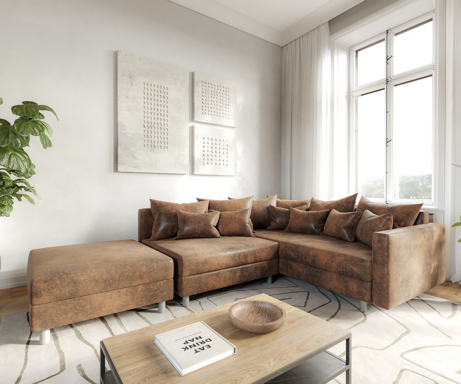Ecksofa Clovis Braun Antik Optik modular Hocker Armlehne Ottomane Rechts 1 Ecksofa Clovis Braun Antik Optik modular Hocker Armlehne Ottomane Rechts 1