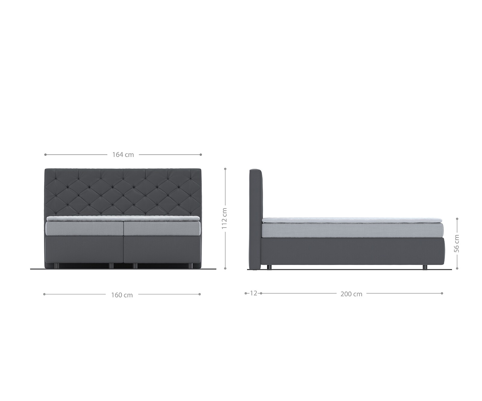 Boxspringbett Dream-Great 160x200 cm Mikrofaser Anthrazit mit Matratze und Topper 4