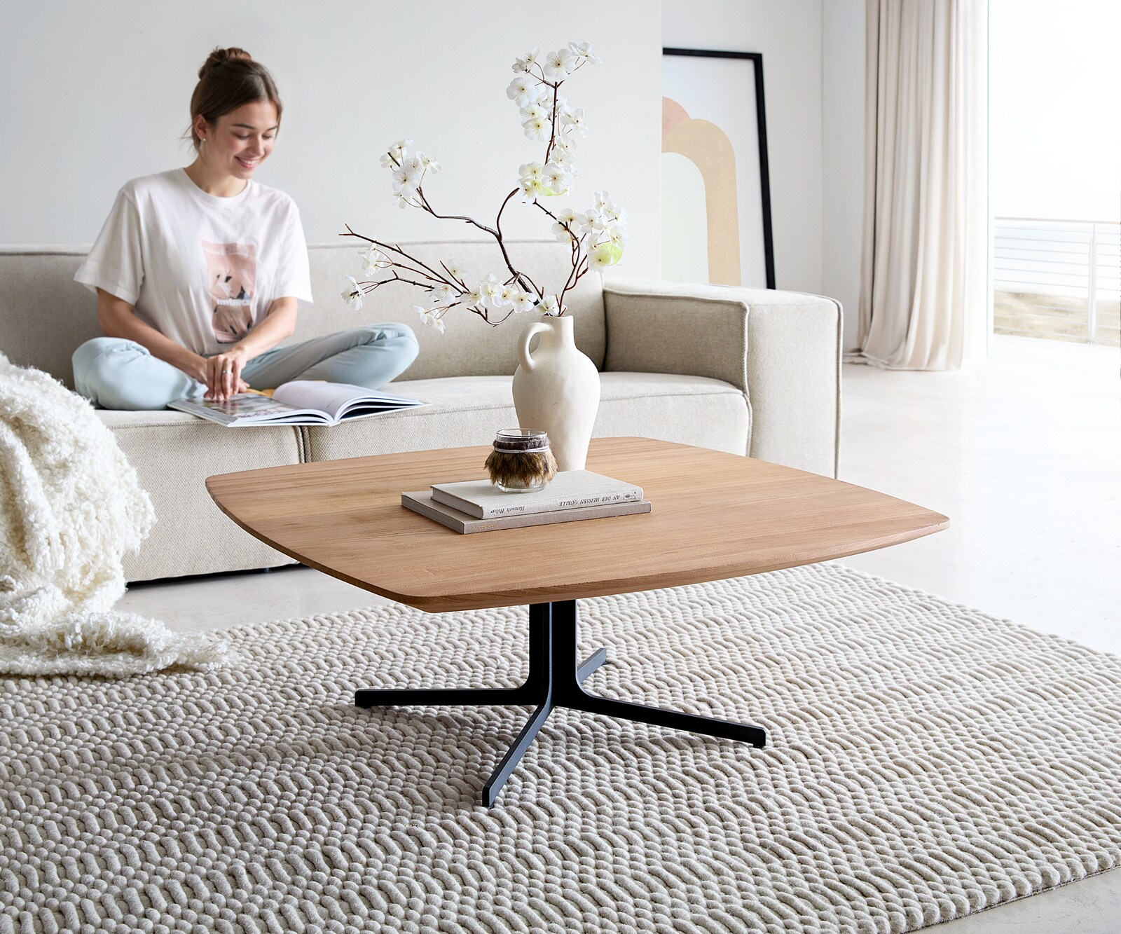 Couchtisch Talita 90x90 cm Ulme Natur Metall Effektfinish Titan 1