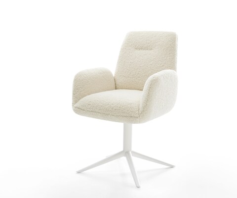 Drehstuhl Zoa-Flex Teddystoff Beige Fußkreuz Weiß 360° drehbar Wippfunktion Taschenfederkern