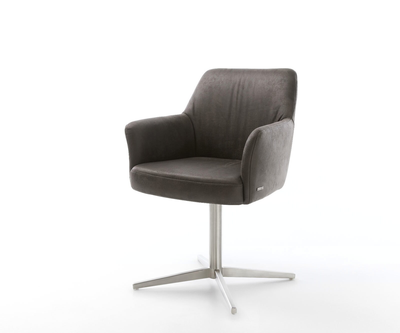 Chaise-pivotante Xana-Flex avec accoudoirs anthracite vintage pied de chaise 4 branches acier inoxydable ressorts ensachés pivote sur 360°