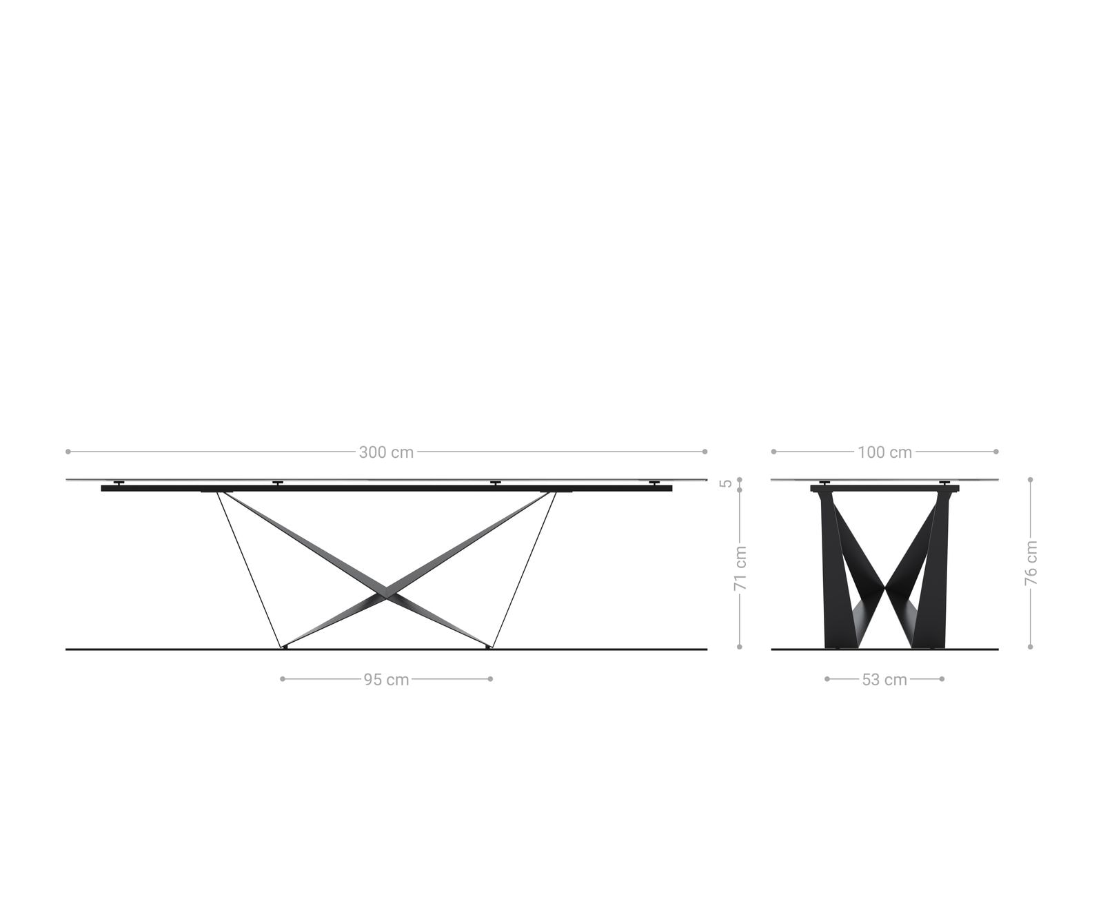 Esstisch Edge 300x100 Reliefglas Rauchschwarz 3D-Design Spider Flachstahl Edelstahl 10