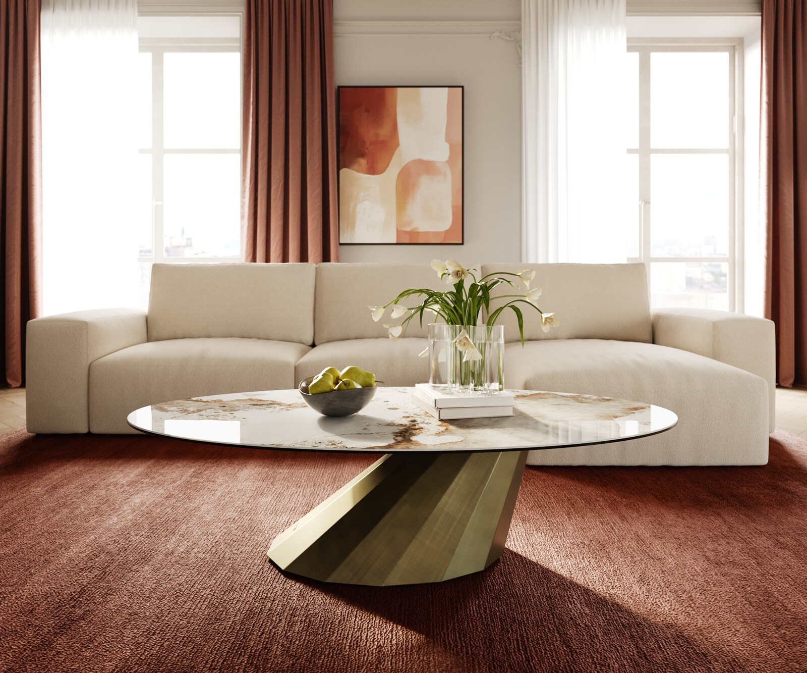 Table basse Edge Oval 140x80 cm céramique Minas Melange Parabi doré métallique 2