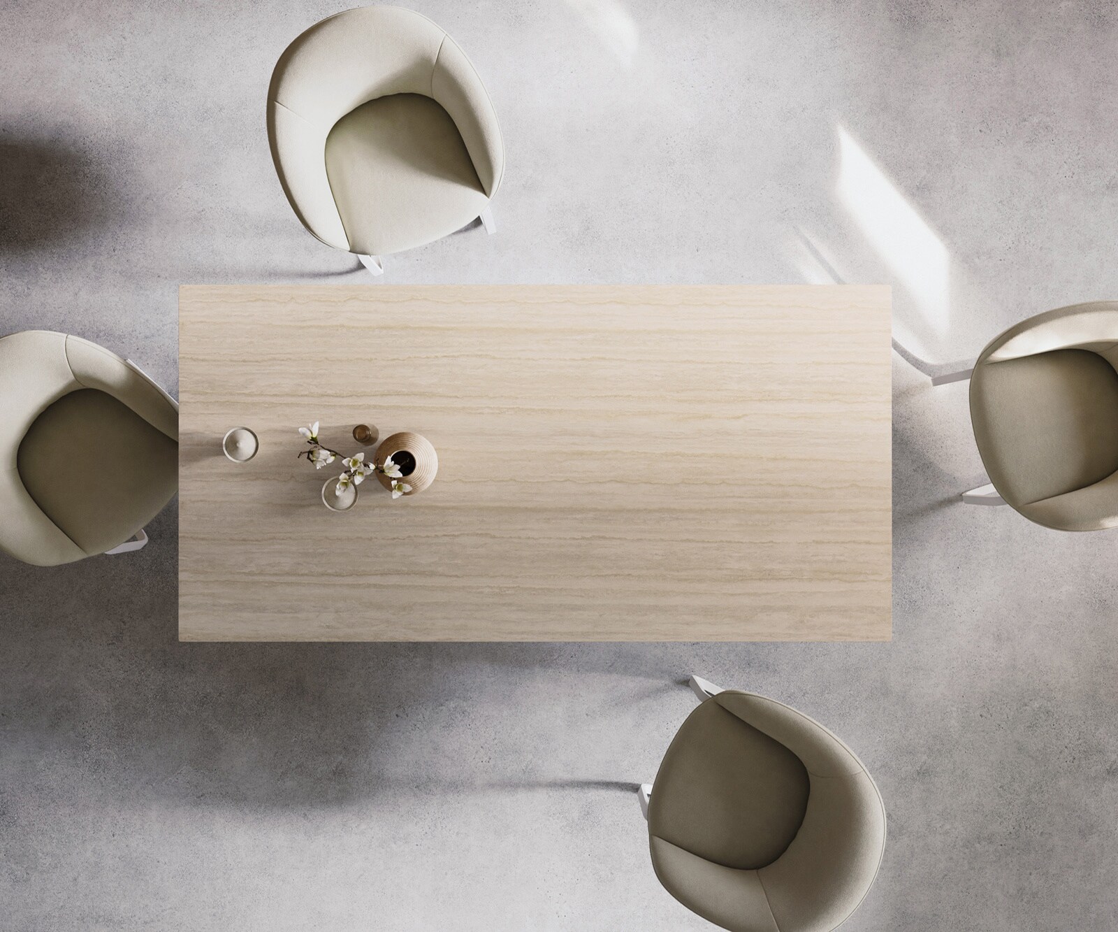 Table à manger Edge 200x100 céramique Laminam® Travertino Bianco crème-blanc Zenthara Angulaire métal blanc 5