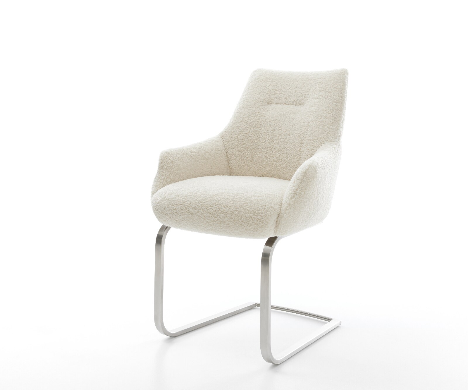 Freischwinger Alja-Flex mit Armlehnen Teddystoff Beige Freischwinger flach Edelstahl Taschenfederkern