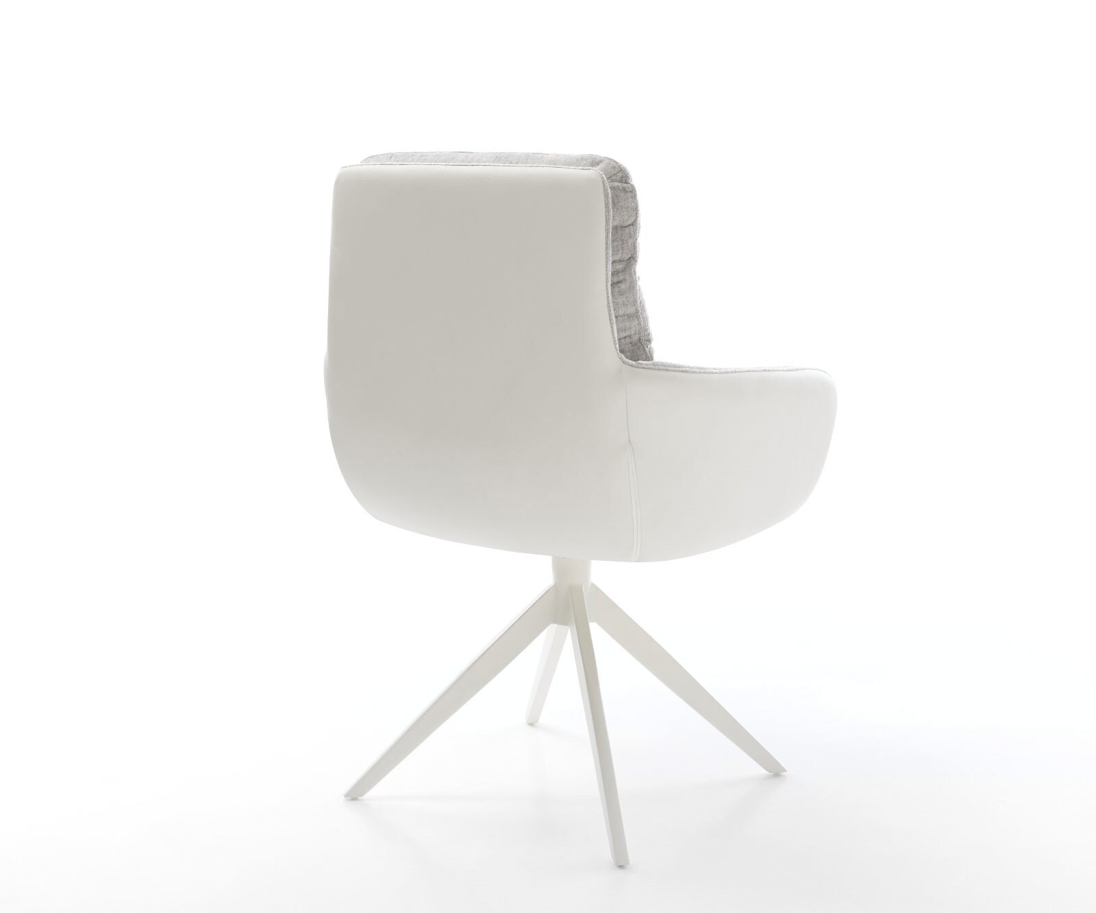 Chaise-pivotante Abelia-Flex avec accoudoirs tissu mixte cuir de vache blanc-gris argenté pied croisé large blanc pivotement sur 360° fonction bascule 4