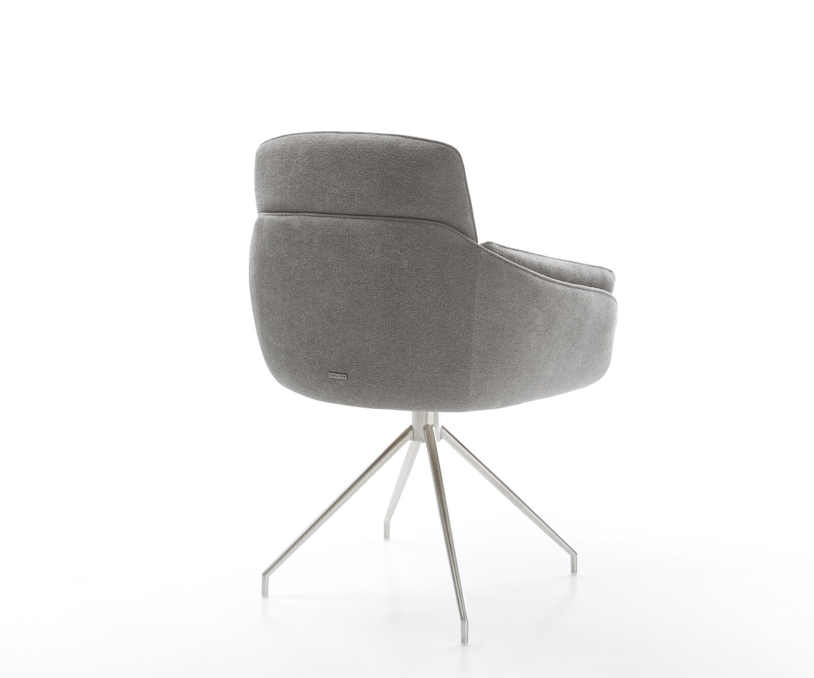 Esszimmerstuhl Luan-Flex mit Armlehnen Strukturstoff Soft Grau Kreuzgestell konisch Edelstahl 5