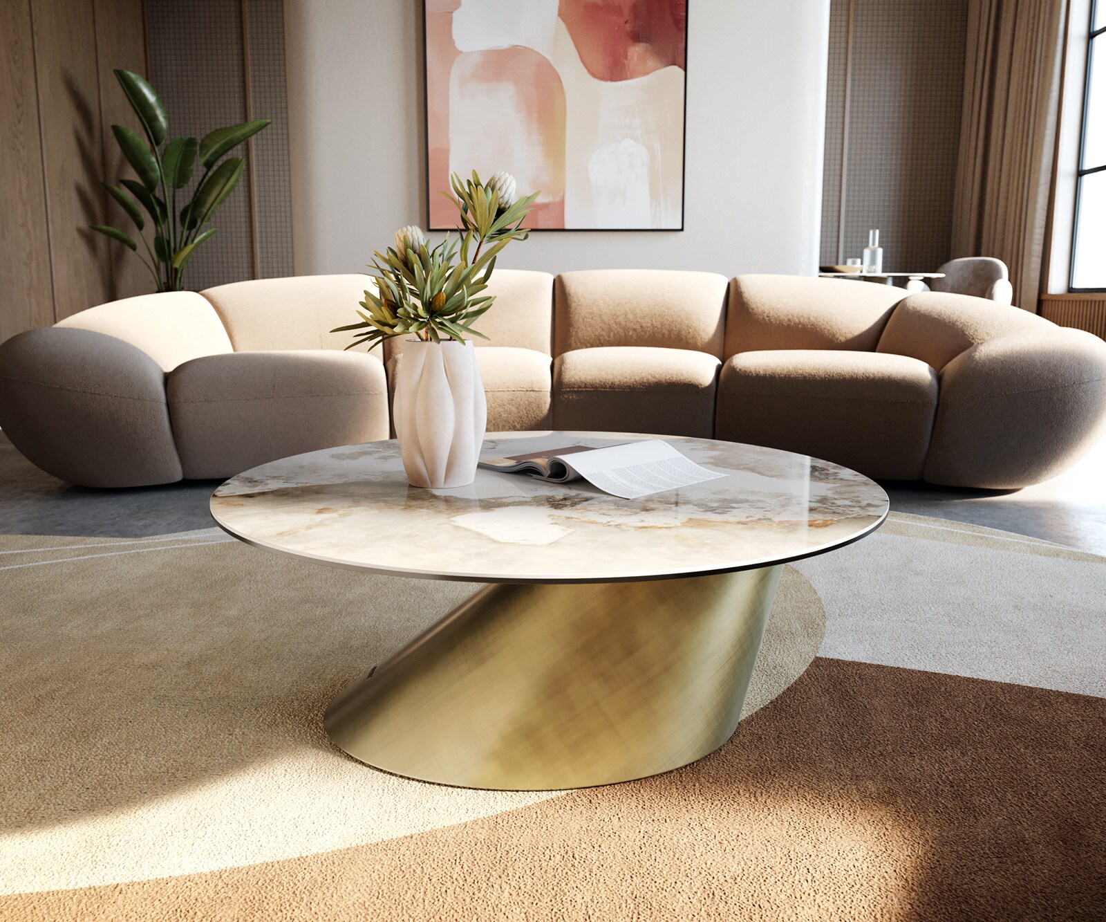 Table basse Edge rond 90x90 cm céramique Minas Melange Conis doré métallique 2