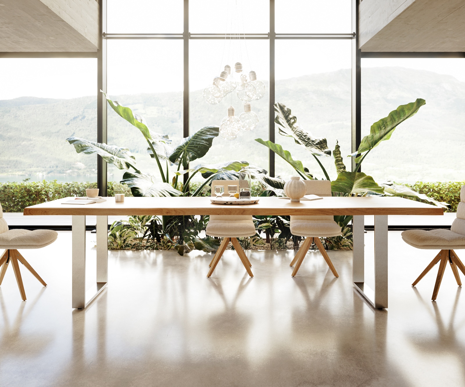 Esstisch Edge 300x100 Eiche Natur Edelstahl Schmal Live-Edge 4