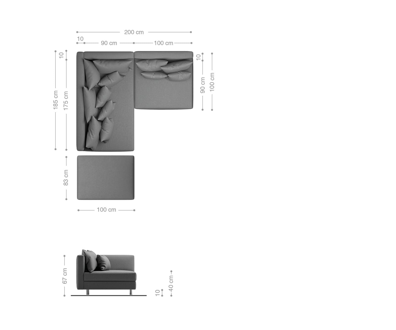 Canapé d'angle Clovis anthracite tabouret ottoman gauche module canapé 5 Canapé d'angle Clovis anthracite tabouret ottoman gauche module canapé 5