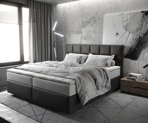 Boxspringbett Dream-Fine 180x200 cm Mikrofaser Anthrazit Vintage mit TFK Matratze und Visco Topper