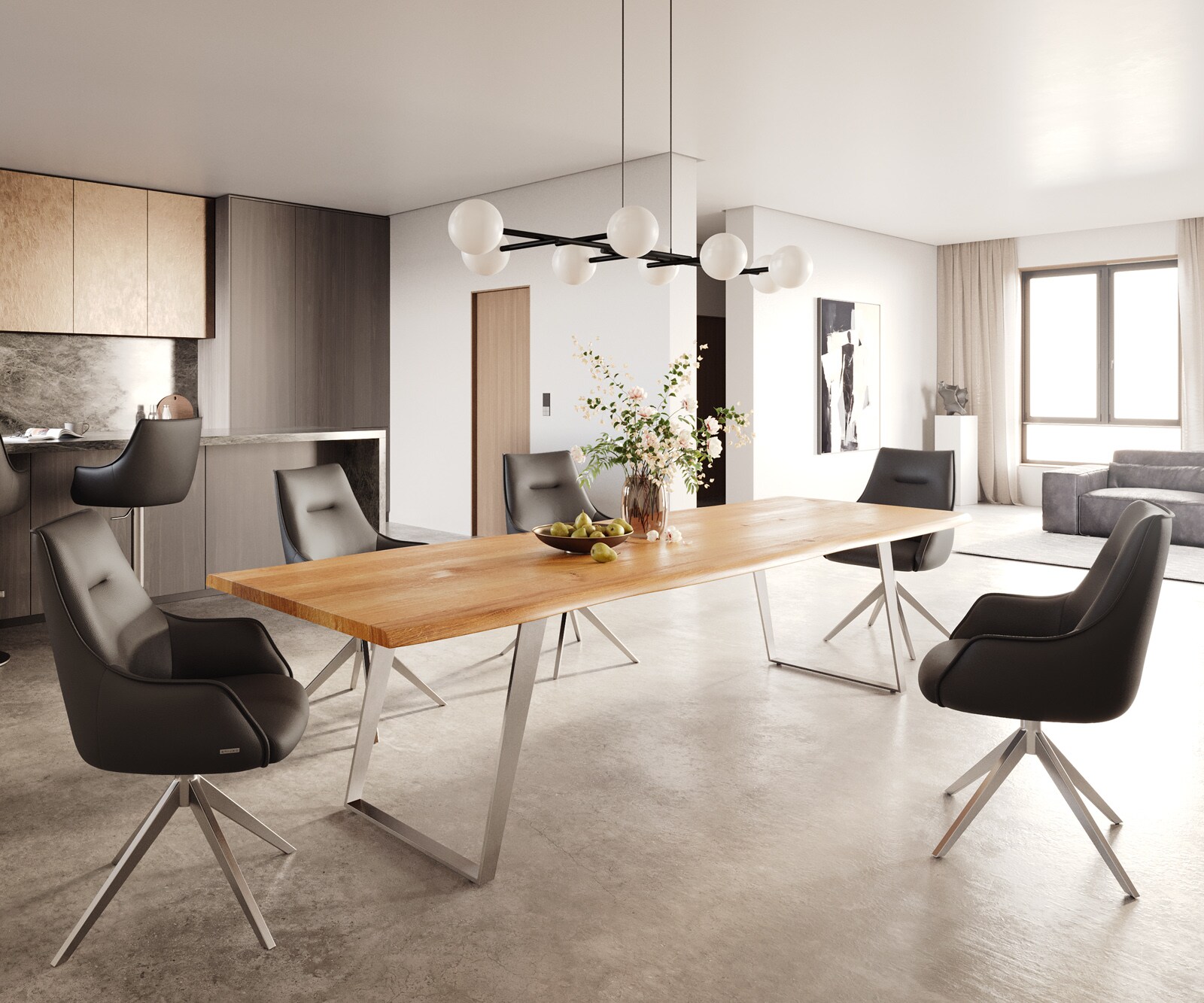 Table à manger Edge 300x100x4 chêne naturee acier inoxydable incliné Live-Edge 5