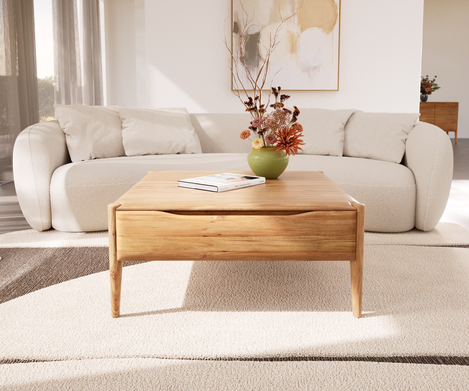 Couchtisch Simcha 90x90 cm Akazie Natur 1 Klappe 1