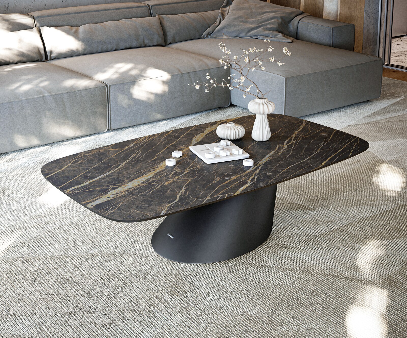 Table basse Edge Boot 140x80 cm céramique Laminam® Noir Desir brun Conis métal noir 2