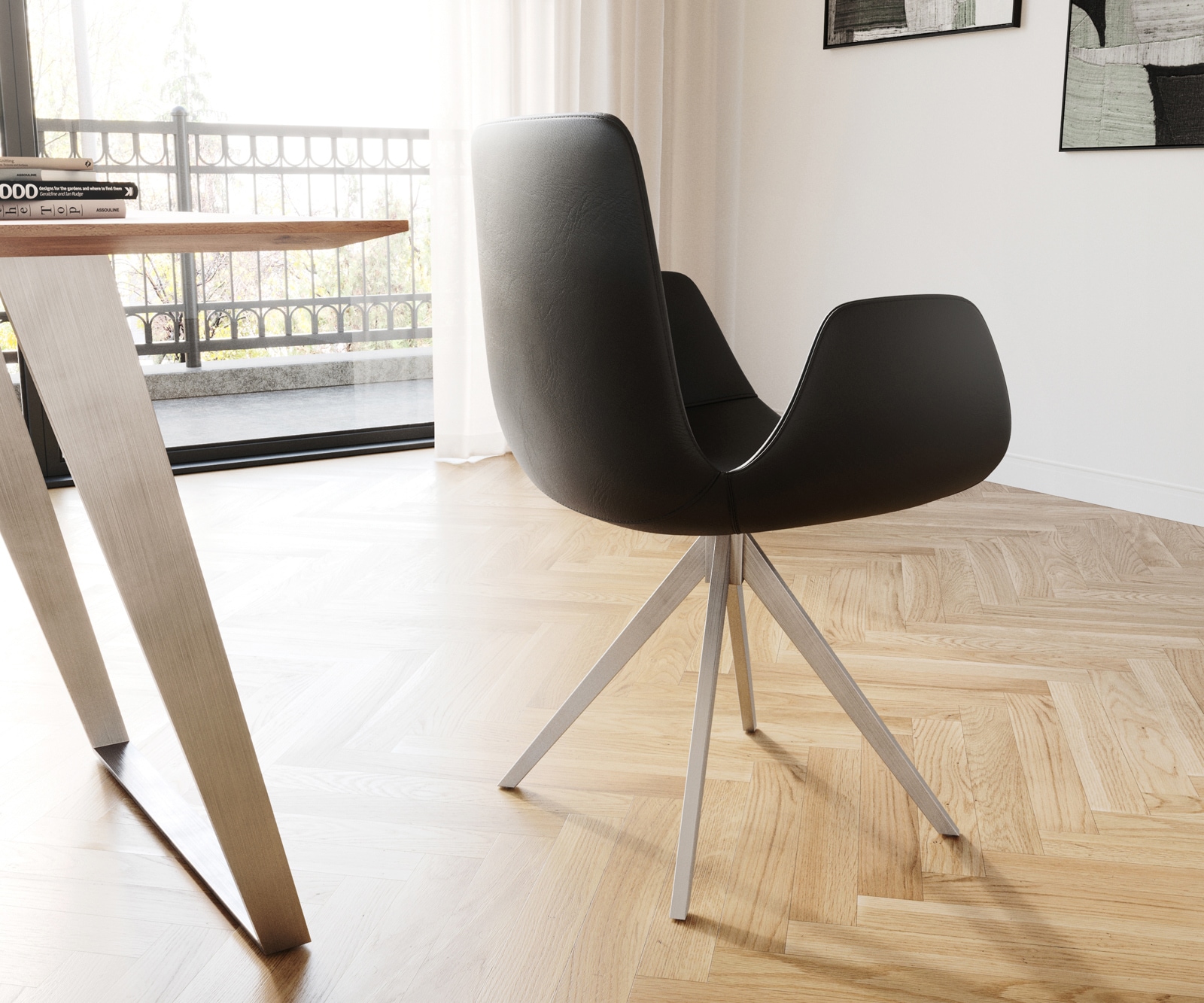 Esszimmerstuhl Ilia-Flex mit Armlehnen Echt-Leder Schwarz Kreuzgestell kantig Edelstahl 5 Esszimmerstuhl Ilia-Flex mit Armlehnen Echt-Leder Schwarz Kreuzgestell kantig Edelstahl 5