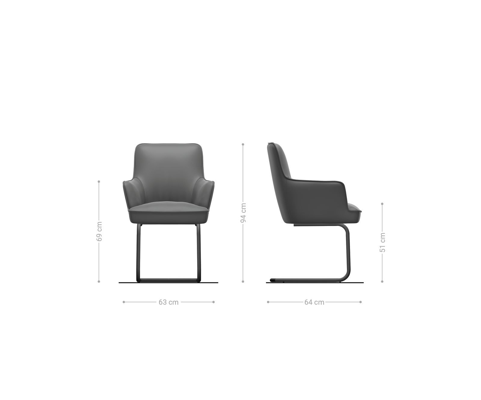 Cantilever Heira-Flex avec accoudoirs côtelé gris argenté pied cantilever rond noir ressorts ensachés 6