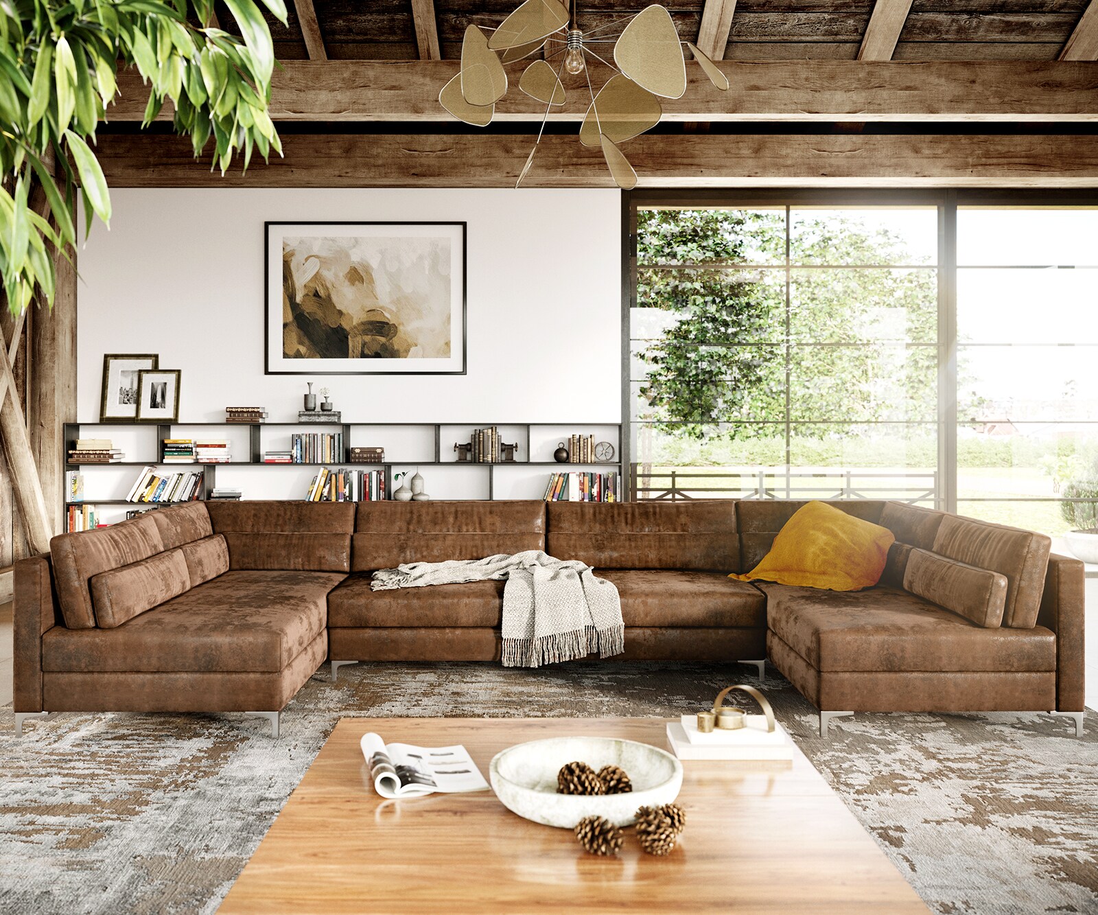 Wohnlandschaft Elio XL 400x185 cm Lederimitat Vintage Braun Antik 1