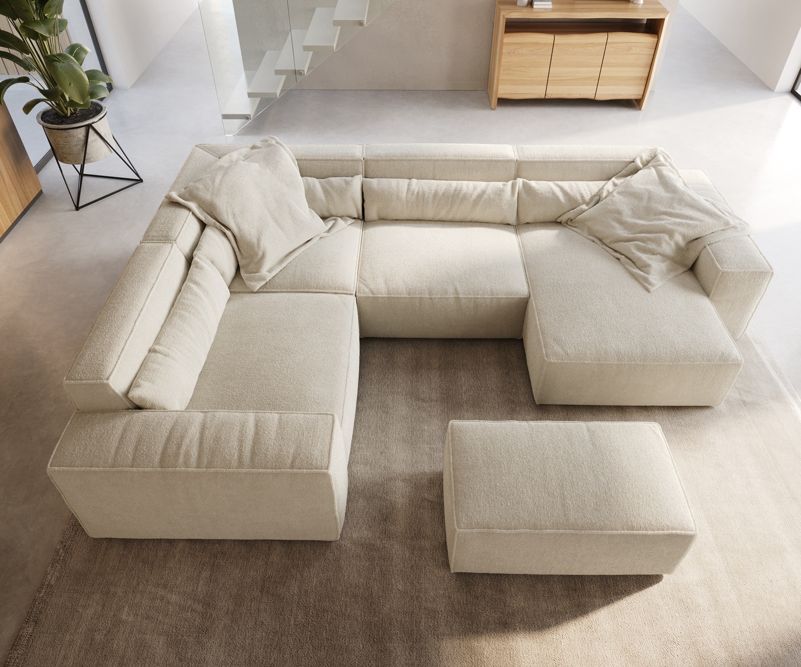 Wohnlandschaft Sirpio 300x200 cm Bouclé Creme-Weiß Recamiere variabel mit Hocker 3 Wohnlandschaft Sirpio 300x200 cm Bouclé Creme-Weiß Recamiere variabel mit Hocker 3