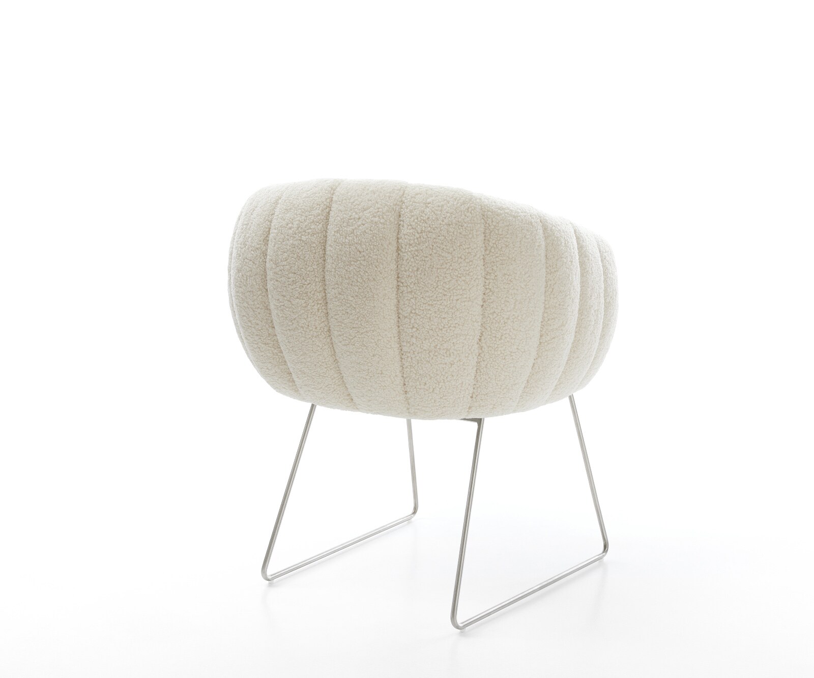 Chaise-de-salle-à-manger Jada-Flex tissu teddy beige pied trapèze acier inoxydable brossé ressorts ensachés 5