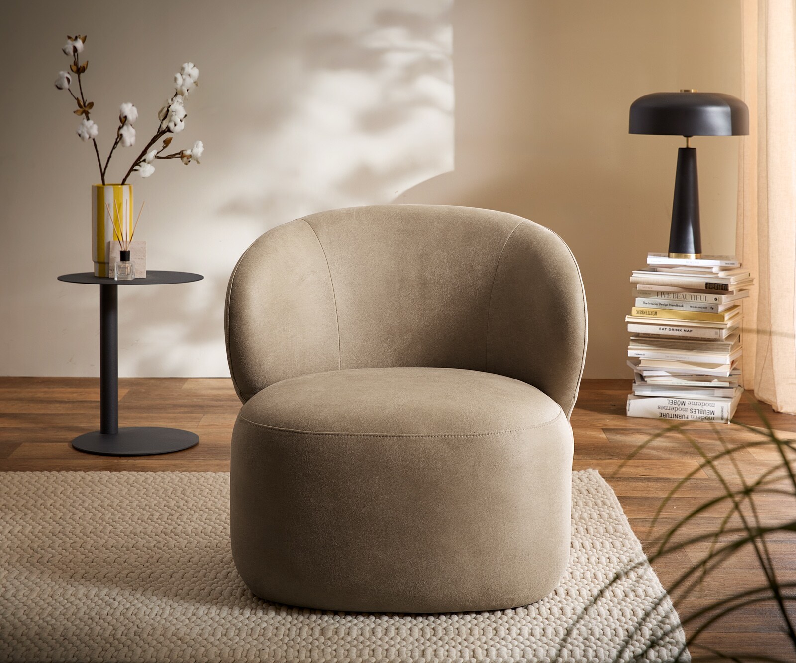Loungesessel Pulo 80x80 cm Mikrofaser Beige Vintage 1