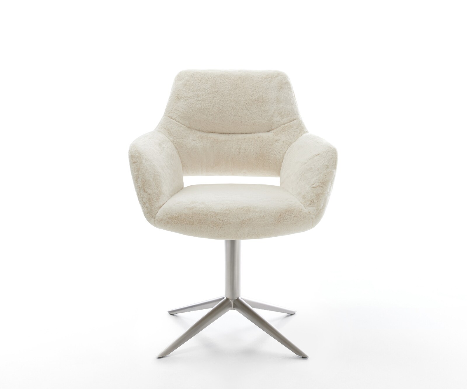 Drehstuhl Yago-Flex mit Armlehnen Plüsch Creme-Weiß Fußkreuz Edelstahl 360° drehbar Wippfunktion Taschenfederkern 1