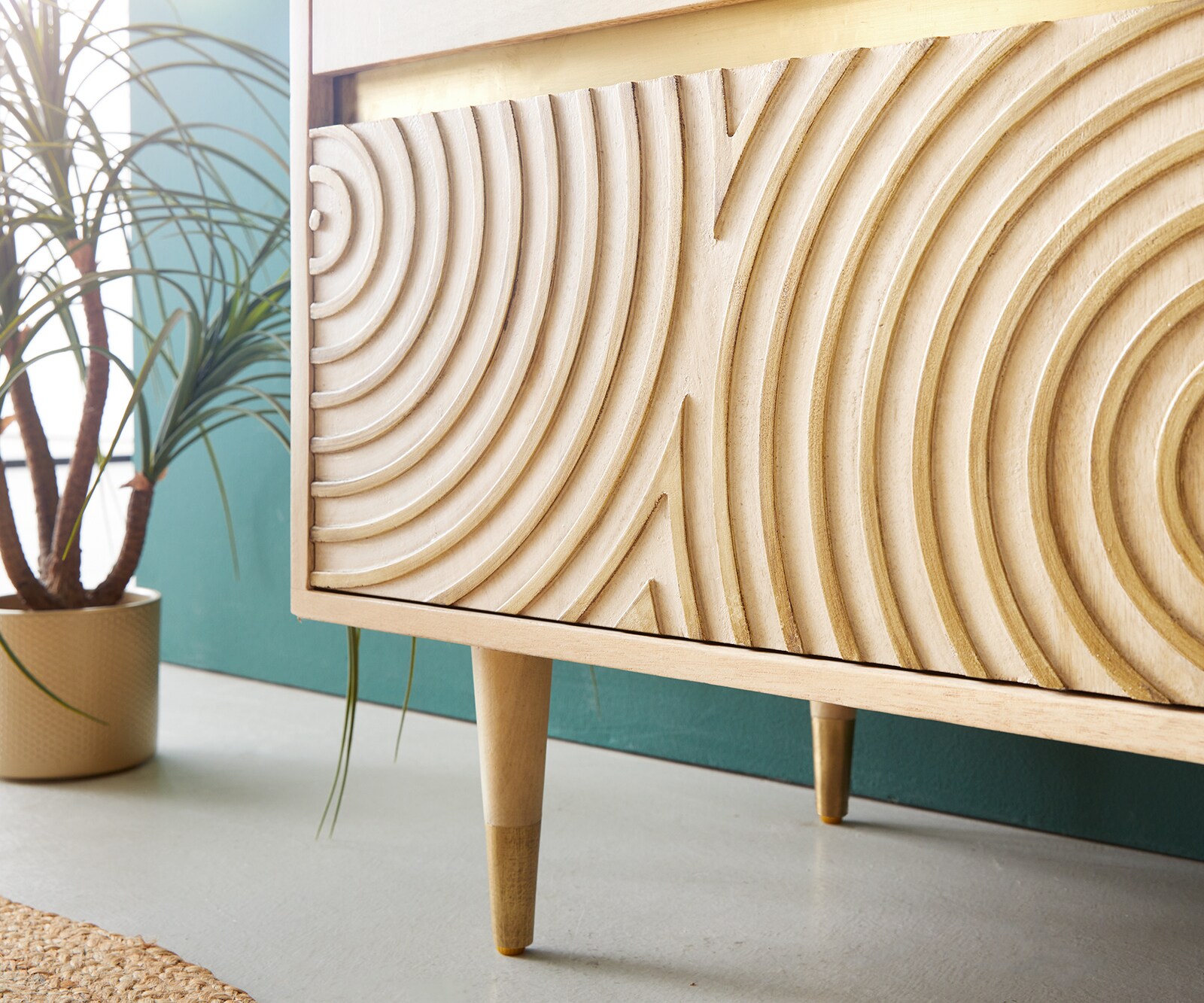 Vitrine Budaya 115x135 cm Mango Natur 4 Türen Fuß rund 6