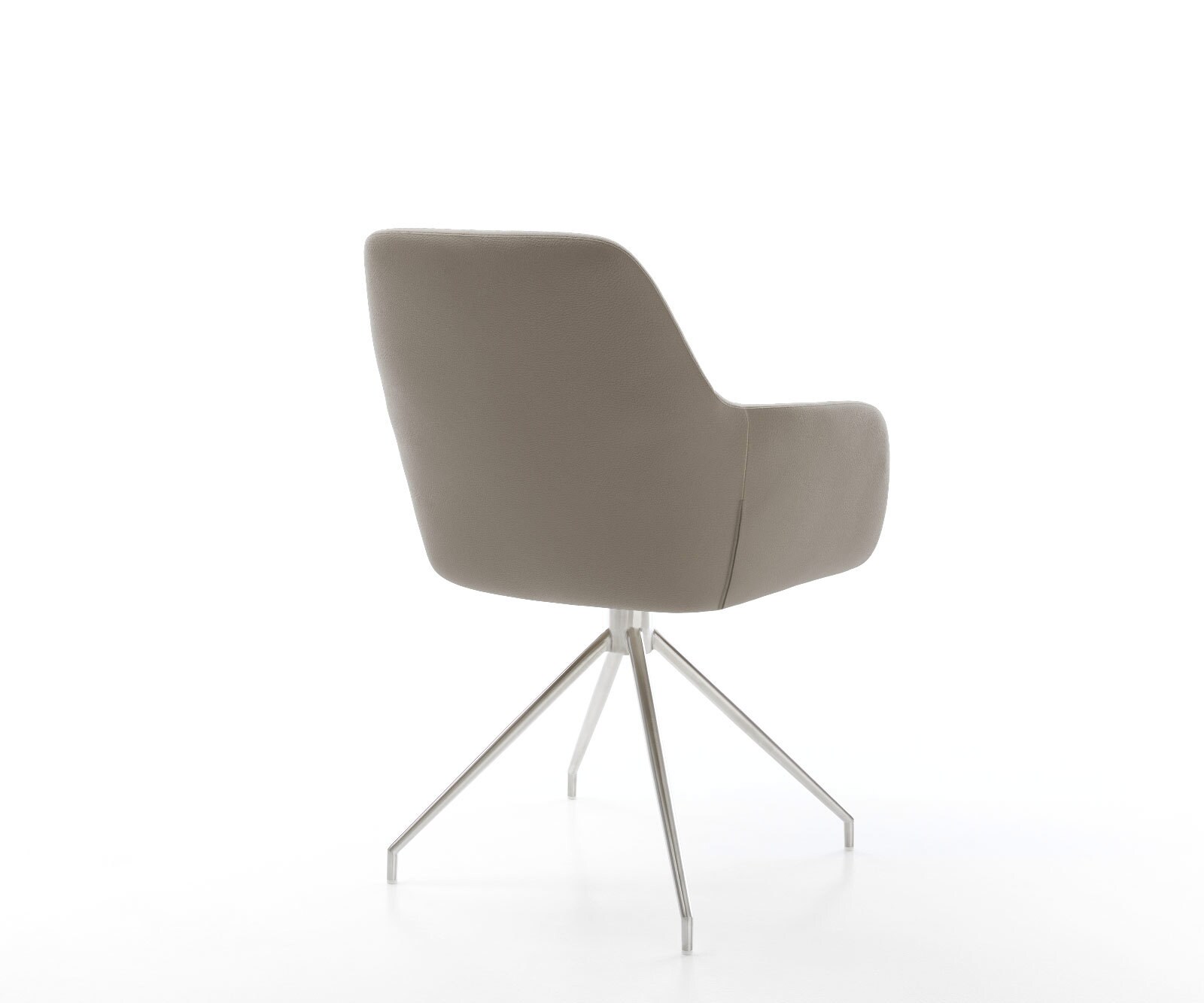 Chaise-de-salle-à-manger Pejo-Flex cuir de vache couleur boue pied croisé conique acier inoxydable brossé ressorts ensachés 4