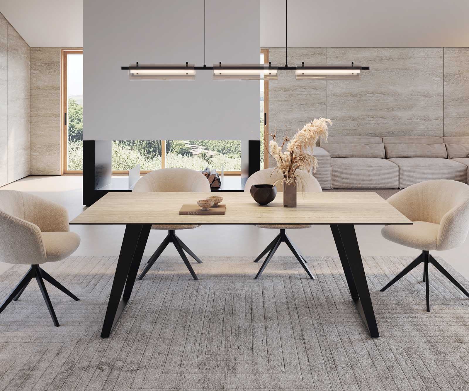 Esstisch Edge 200x100 Keramik Travertin Natur Metall Schräg Schwarz 1 Esstisch Edge 200x100 Keramik Travertin Natur Metall Schräg Schwarz 1