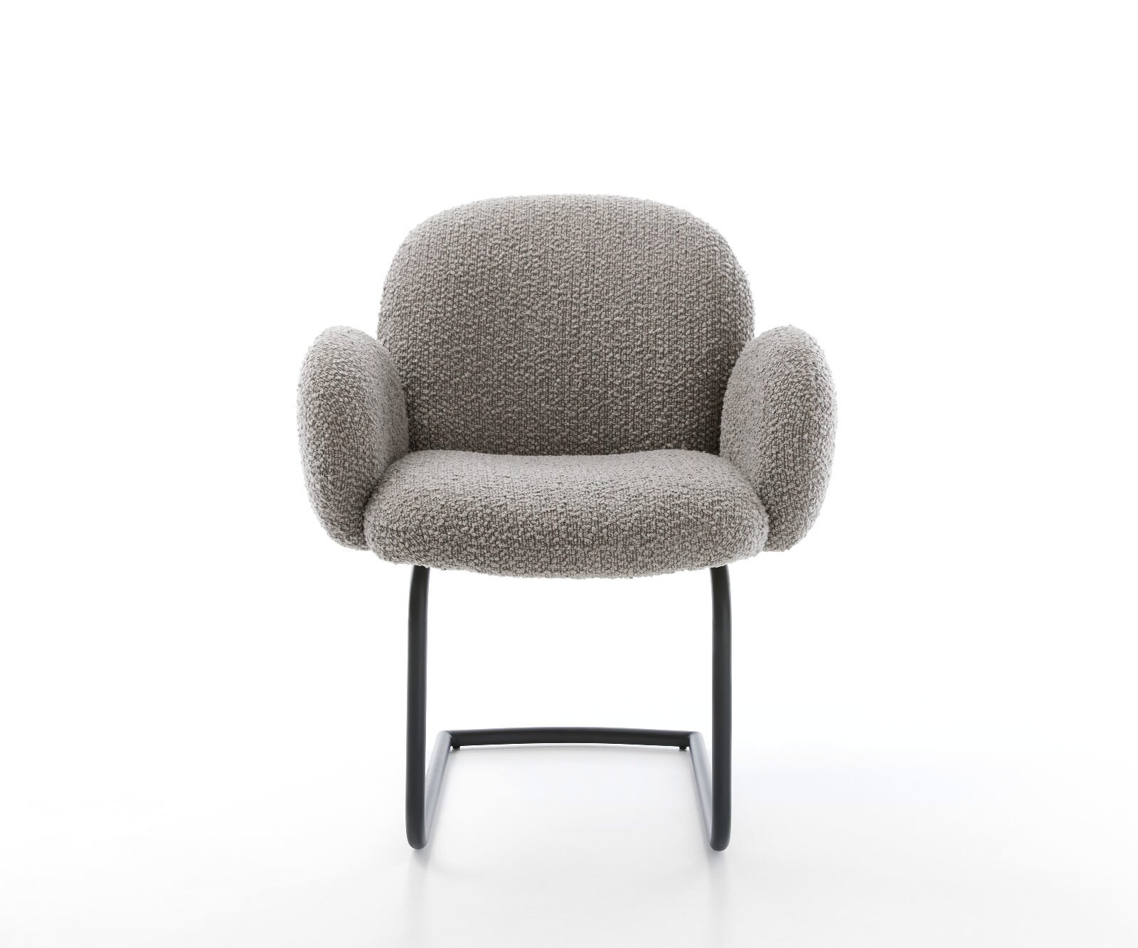 Cantilever Nube-Flex avec accoudoirs bouclé gris argenté pied cantilever rond noir ressorts ensachés 1