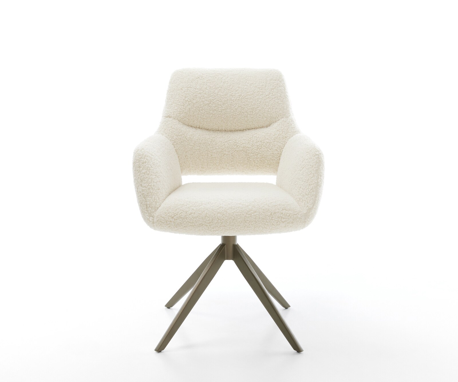 Chaise-pivotante Yago-Flex avec accoudoirs tissu teddy beige pied croisé large aspect titane pivotement sur 360° fonction bascule ressorts ensachés 1