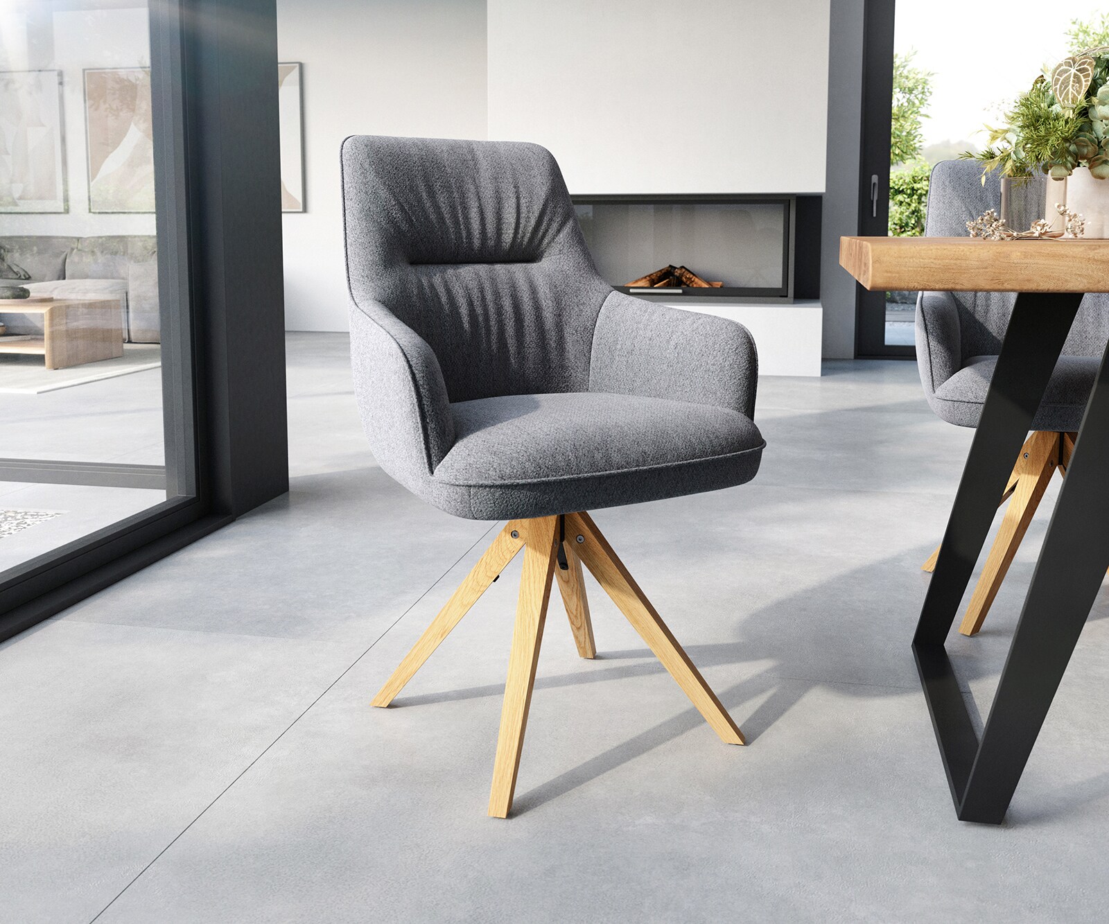 Chaise-pivotante Zelia-Flex avec accoudoirs cuir véritable noir cadre croisé large acier inoxydable pivote sur 360° ressorts ensachés 5 Chaise-pivotante Zelia-Flex avec accoudoirs cuir véritable noir cadre croisé large acier inoxydable pivote sur 360° ressorts ensachés 5
