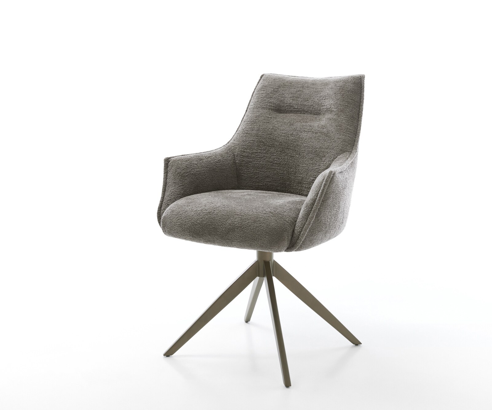 Drehstuhl Alja-Flex mit Armlehnen Bouclé Soft Schlamm Kreuzgestell breit Effektfinish Titan 360° drehbar Wippfunktion Taschenfederkern