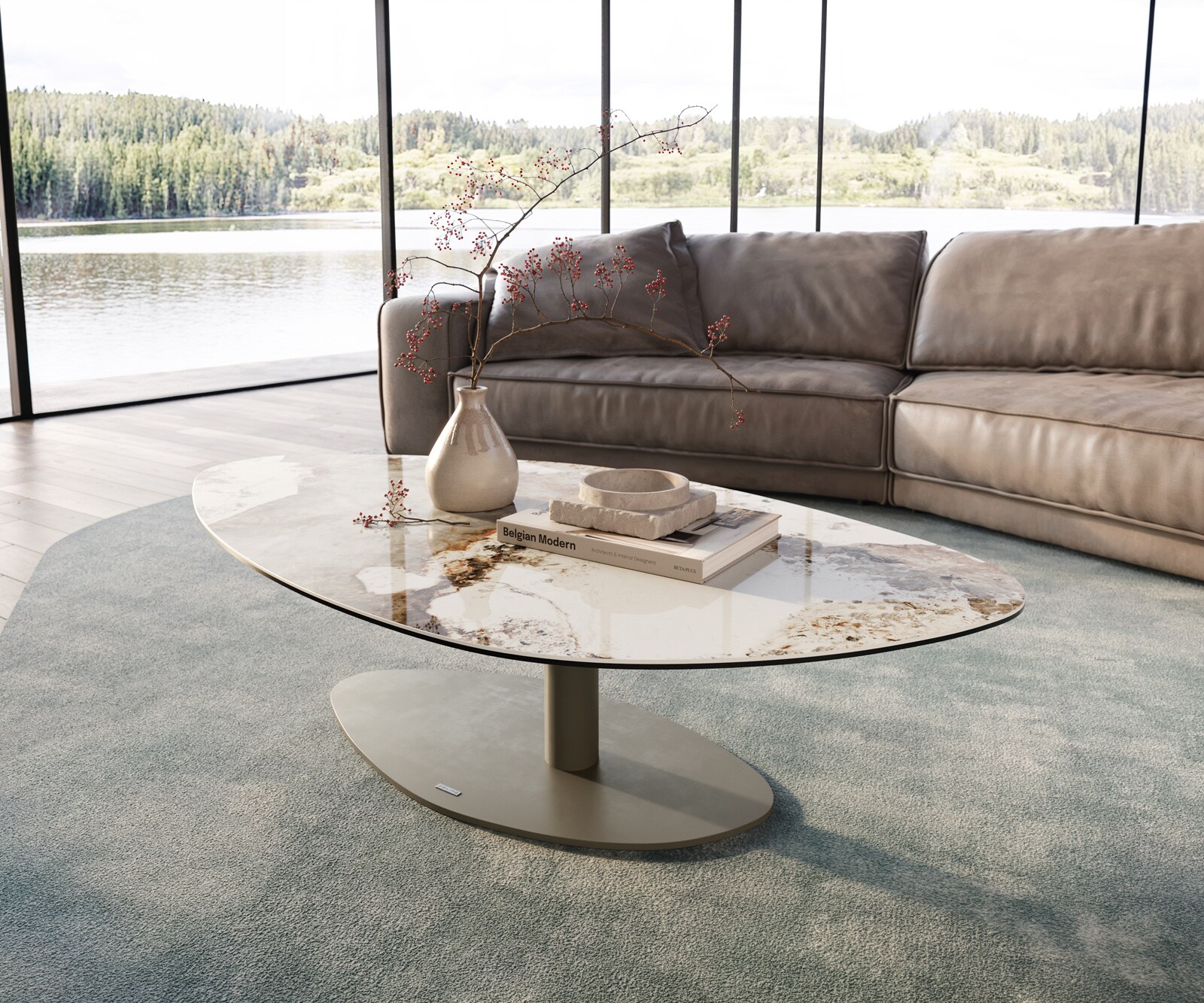 Couchtisch Edge Organisch 140x76 cm Keramik Minas Melange Vibany Metall Effektfinish Titan 2