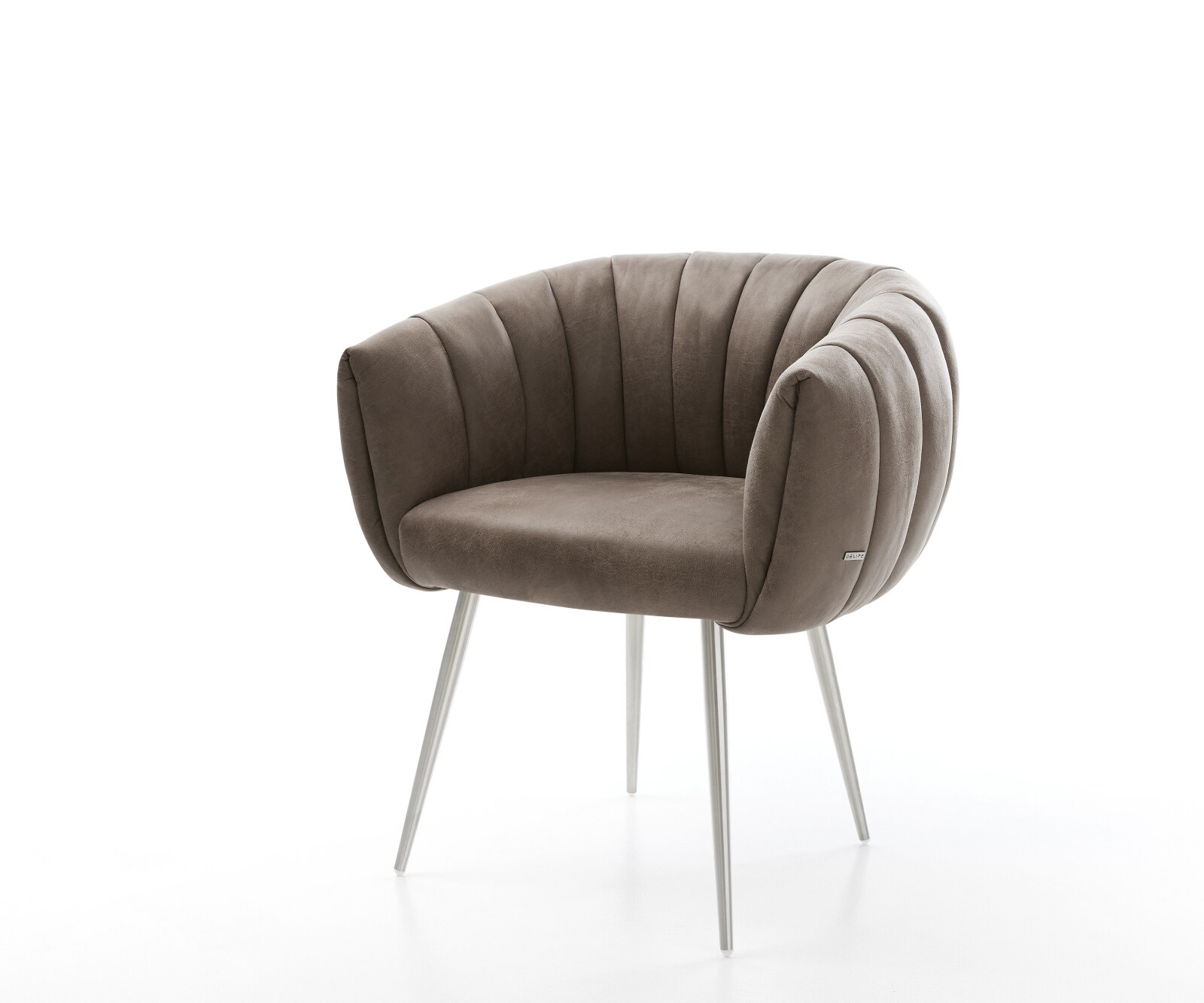 Chaise-de-salle-à-manger Jada-Flex microvelours taupe vintage 4 pieds coniques acier inoxydable brossé ressorts ensachés