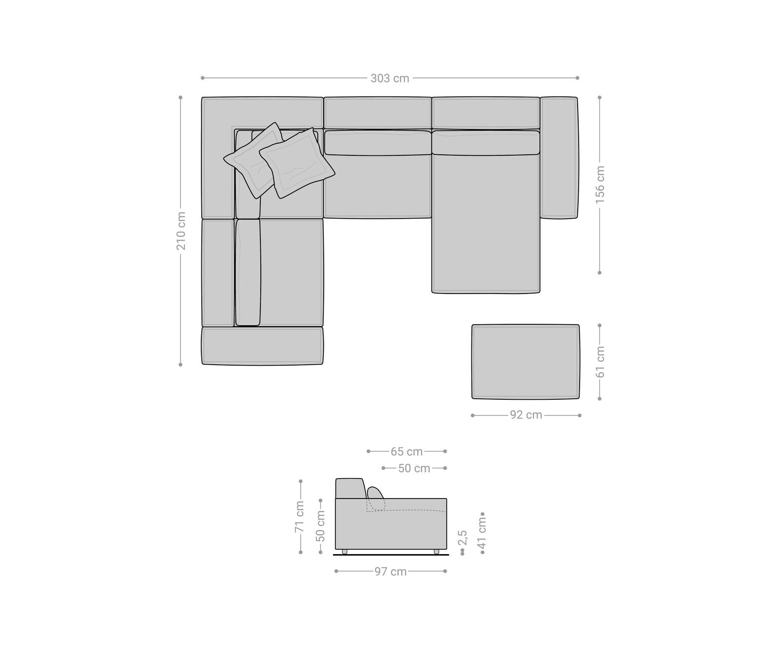 Wohnlandschaft Sirpio 300x200 cm Bouclé Creme-Weiß Recamiere variabel mit Hocker 7