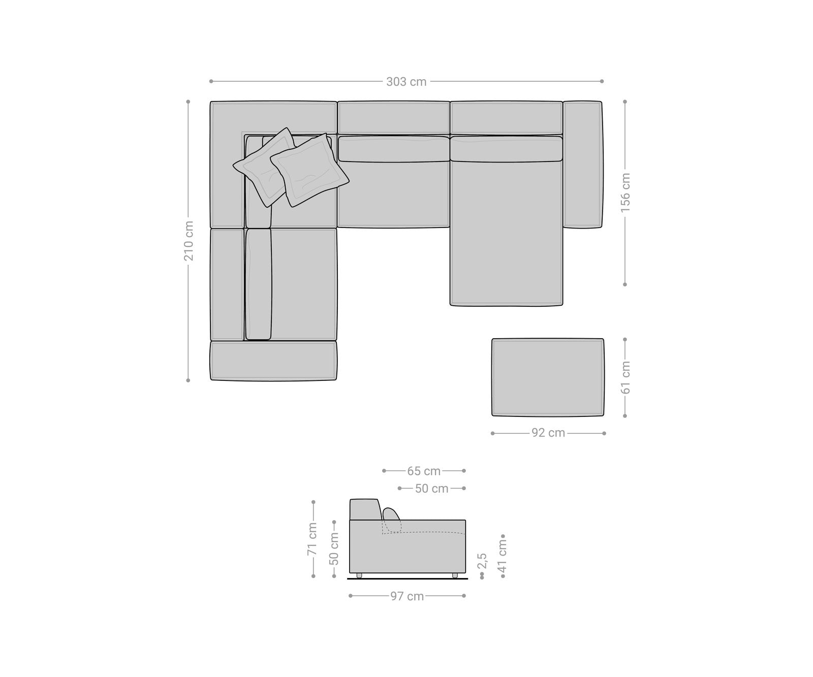 Wohnlandschaft Sirpio 300x200 cm Bouclé Creme-Weiß Recamiere variabel mit Hocker 7