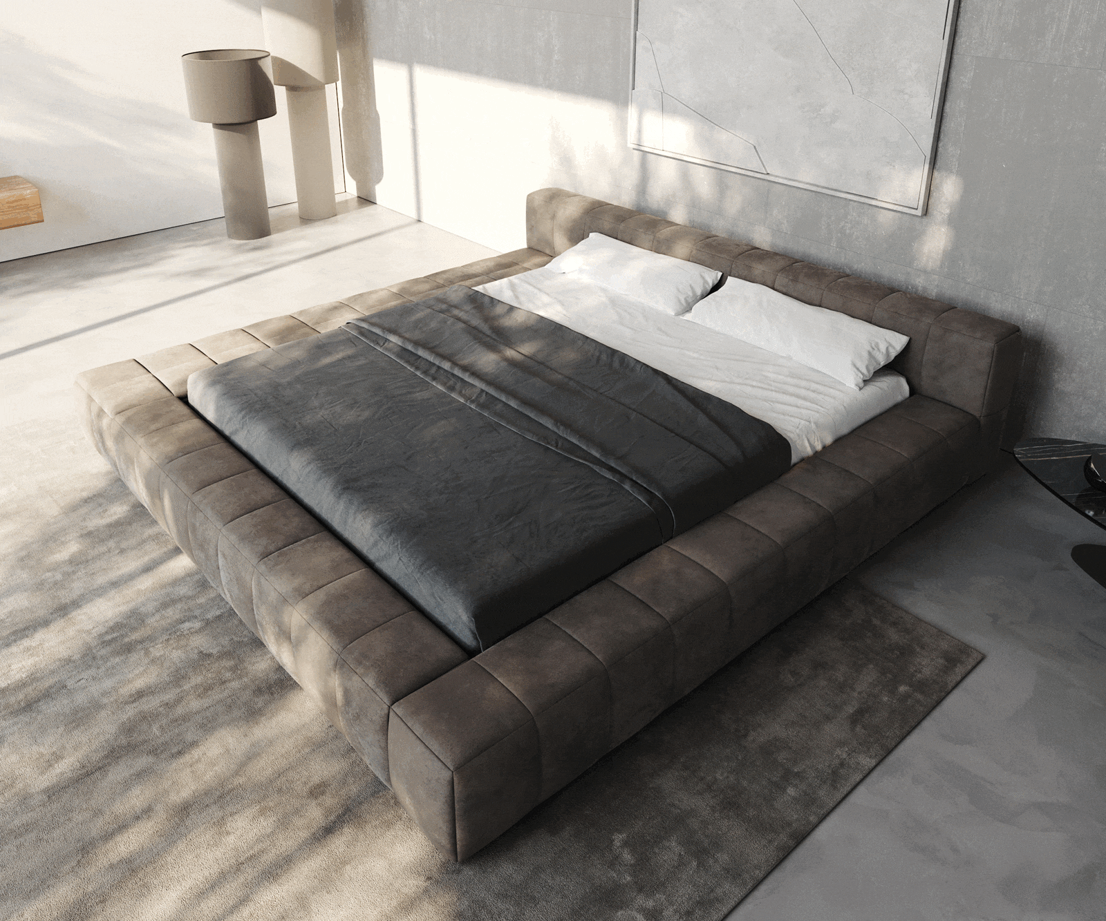 Polsterbettgestell Espazio 180x200 cm Mikrofaser Taupe Vintage mit Stauraum 1 Polsterbettgestell Espazio 180x200 cm Mikrofaser Taupe Vintage mit Stauraum 1