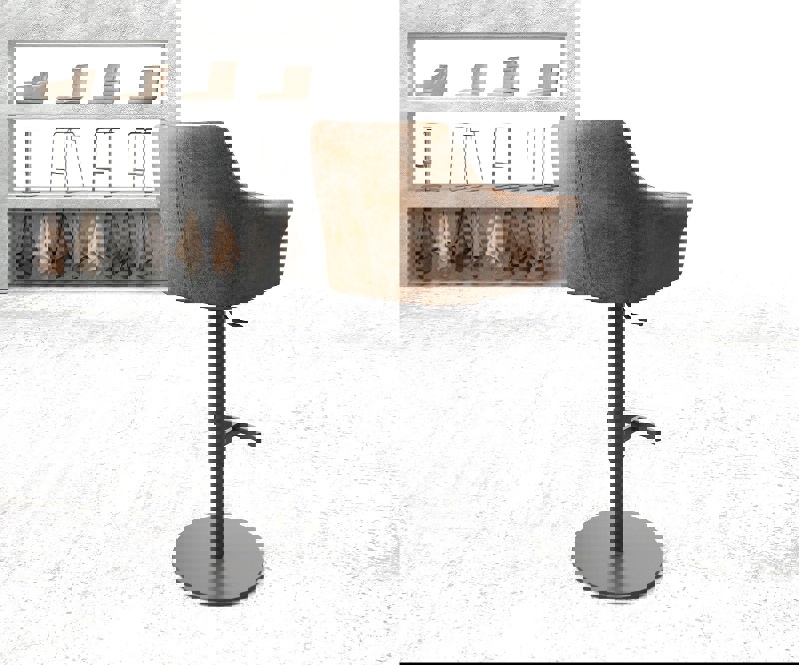 Barstuhl Yulo-Flex Vintage Braun Drehfuß höhenverstellbar Metall 2 Barstuhl Yulo-Flex Vintage Braun Drehfuß höhenverstellbar Metall 2