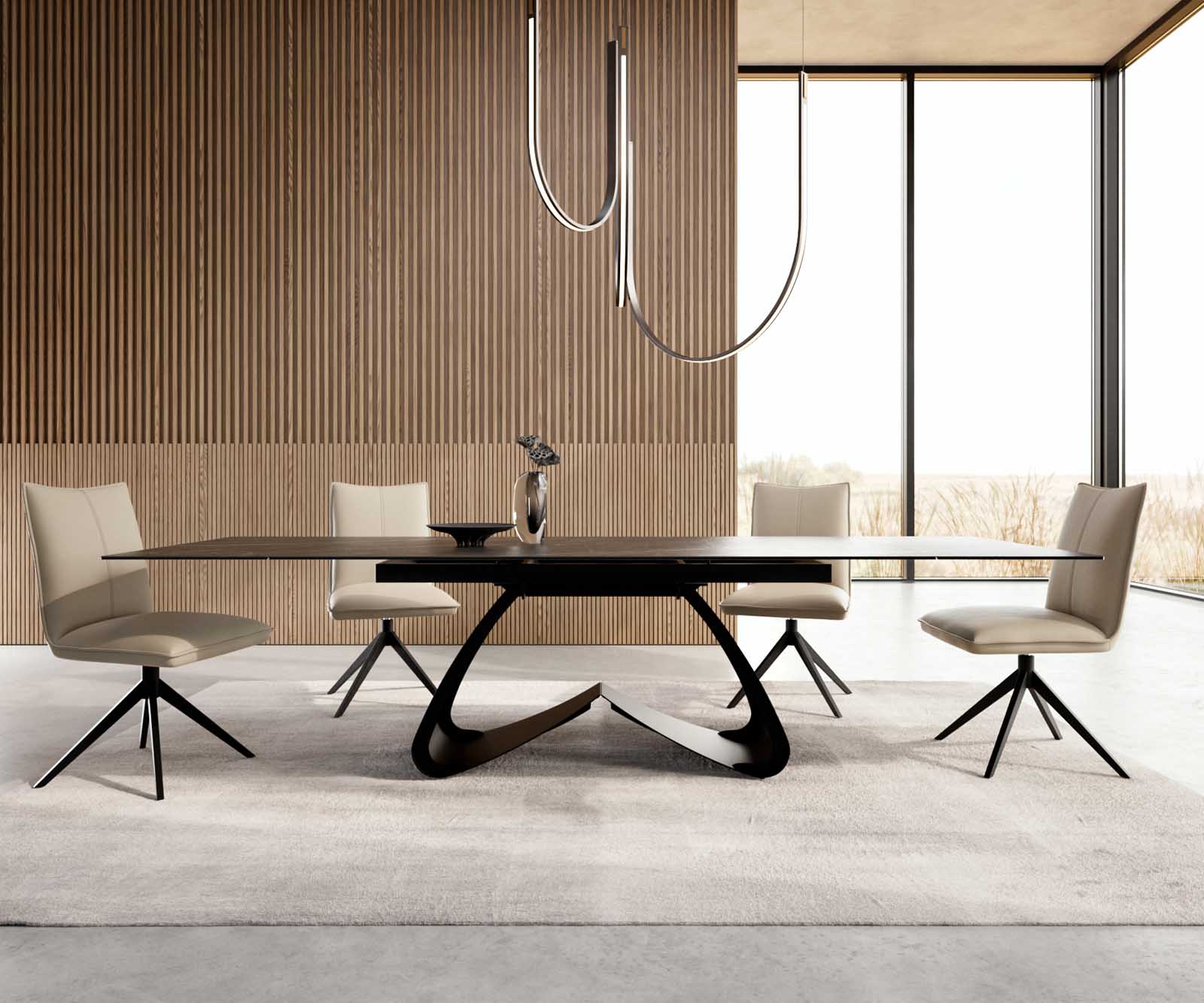 Esstisch Edge 200-300x100 Keramik Laminam®Noir Desir Braun W-Gestell Schwarz ausziehbar 2