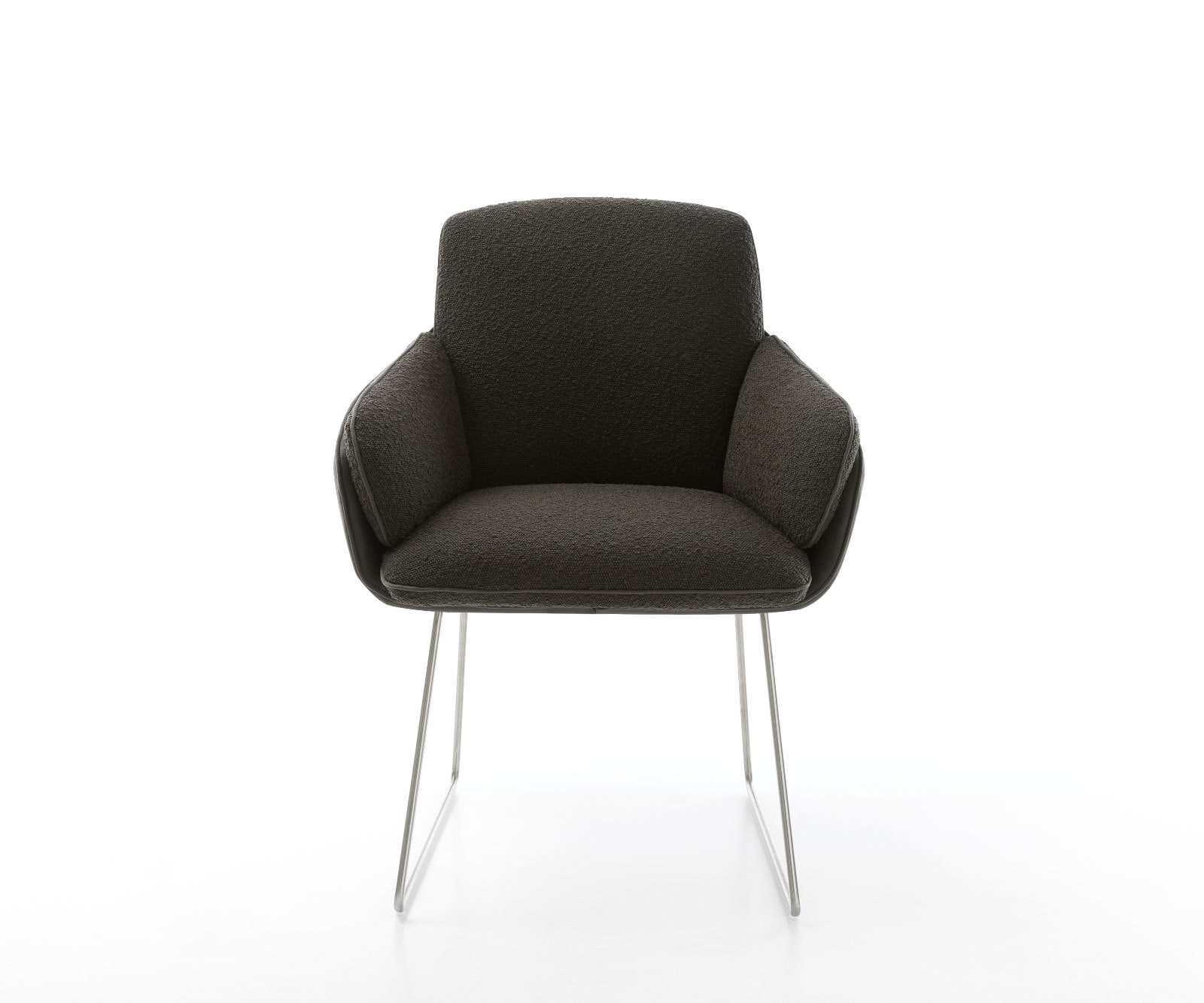 Esszimmerstuhl Luan-Flex mit Armlehnen Materialmix Schwarz Kufengestell Edelstahl 1 Esszimmerstuhl Luan-Flex mit Armlehnen Materialmix Schwarz Kufengestell Edelstahl 1