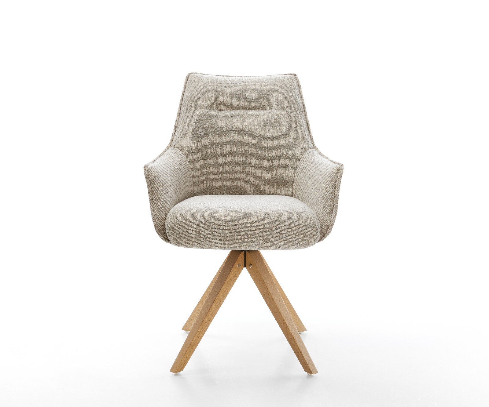 Drehstuhl Alja-Flex mit Armlehnen Webstoff Soft Beige Holzgestell kantig Natur 180° drehbar Taschenfederkern 1