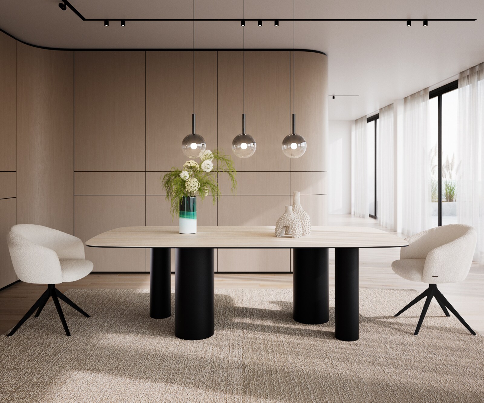 Table à manger Edge Boot 240x120 cm Céramique Travertin Naturel Pilier Métal Noir 1