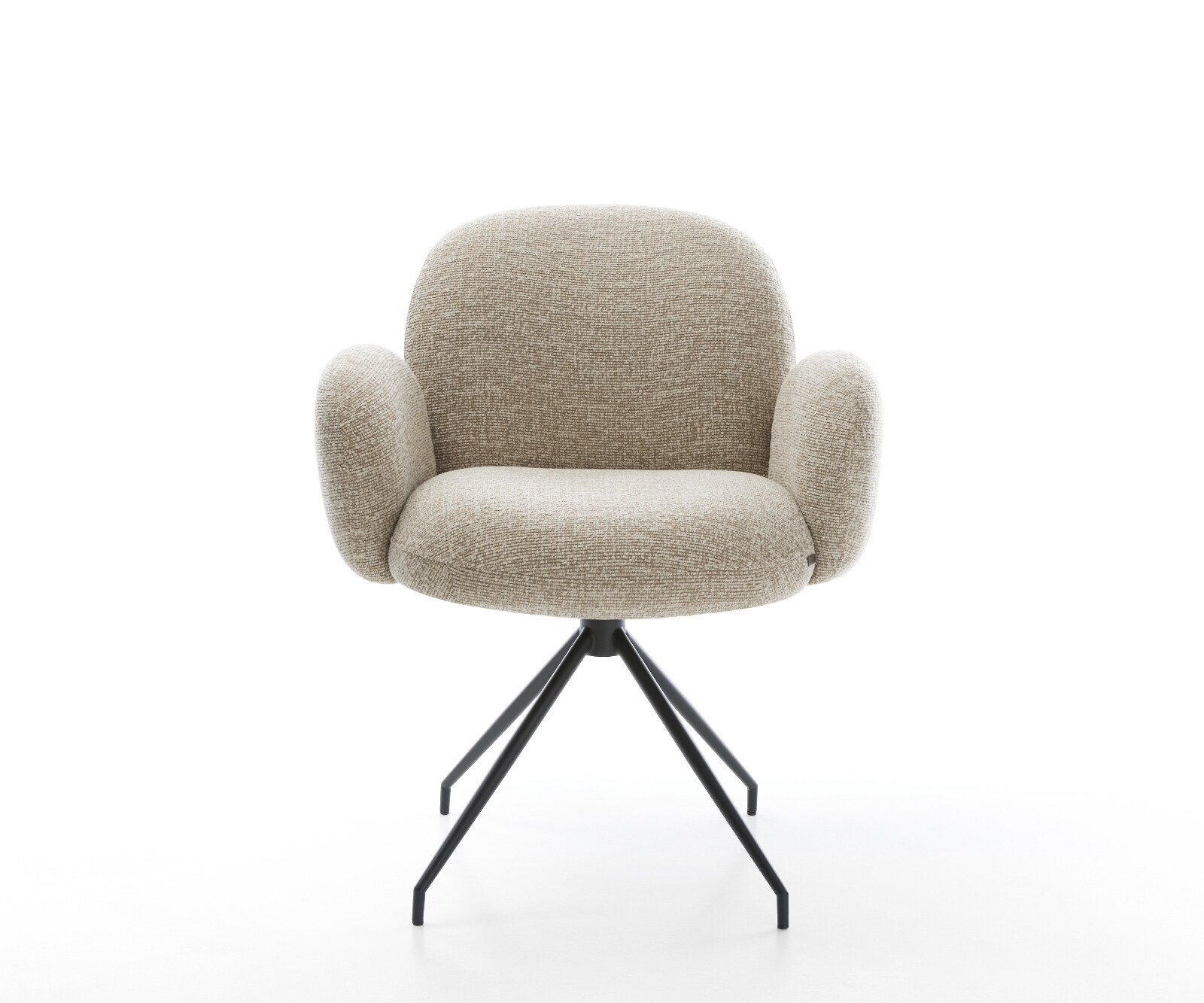 Esszimmerstuhl Nube-Flex mit Armlehnen Webstoff Soft Beige Kreuzgestell konisch Schwarz Taschenfederkern 1