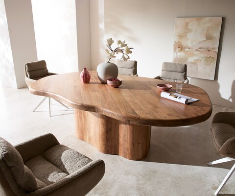 Table à manger Herkon 240x140 acacia naturel piètement en bois